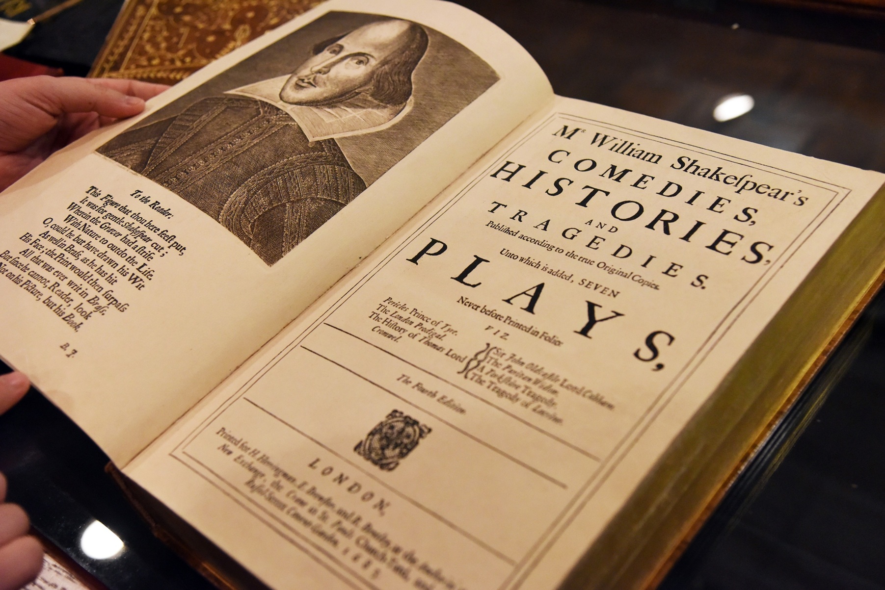 The bentley's copy of the Fourth Folio, opened to the title page