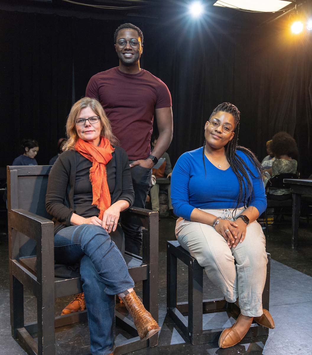 Photo of Marlon Burnley, Margaret Pendergrass, and Amanda Washington in theater space