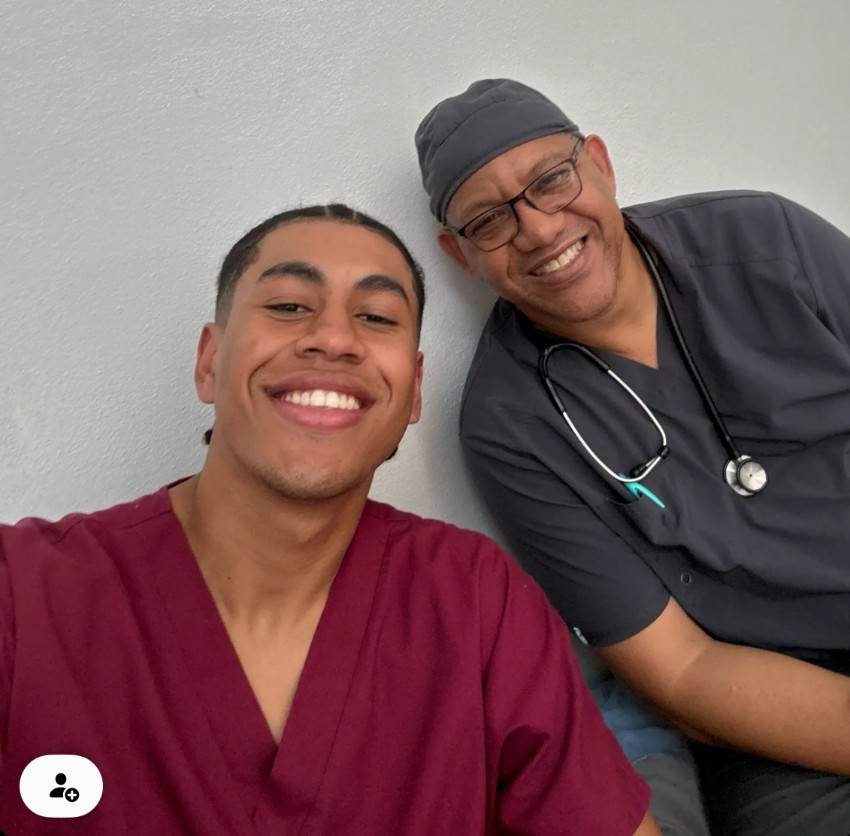 David Roque, left, and his father Franciso at Guatemala clinic.