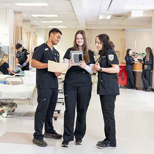 group of nursing students collaborating.