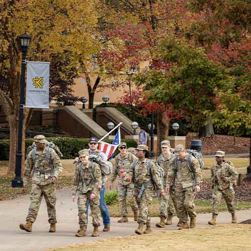 large group of military students on campus.