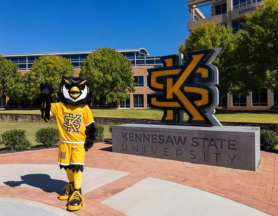 scrappy on kennesaw campus by the KSU statue.
