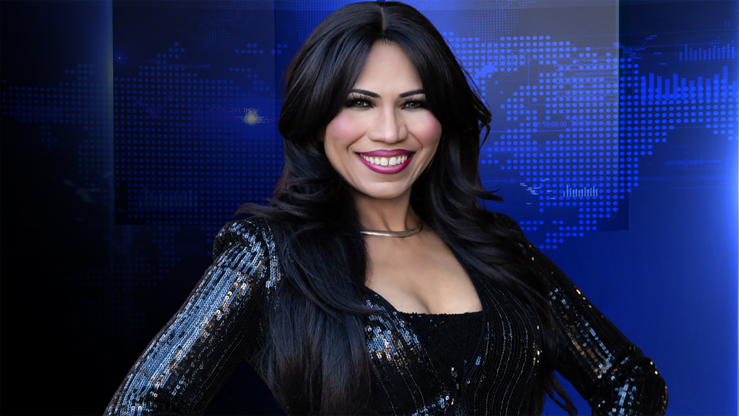 image of lady smiling in front of blue background