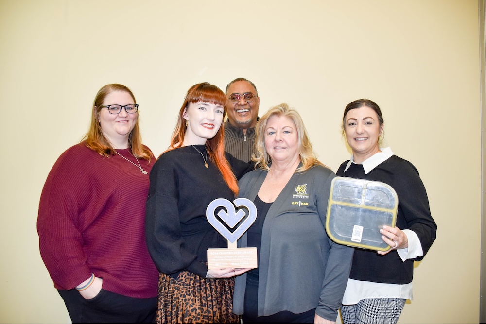From left, Margie Epps, assistant director, dining systems and administration; Katelyn Boyd, meal plan manager; Darryl (Chris) Wood, associate director, dining operations, The Commons; Susan (Sue) Domino, meal plan manager, Marietta; Lindsey Jefferson, associate director, dining operations, Stingers