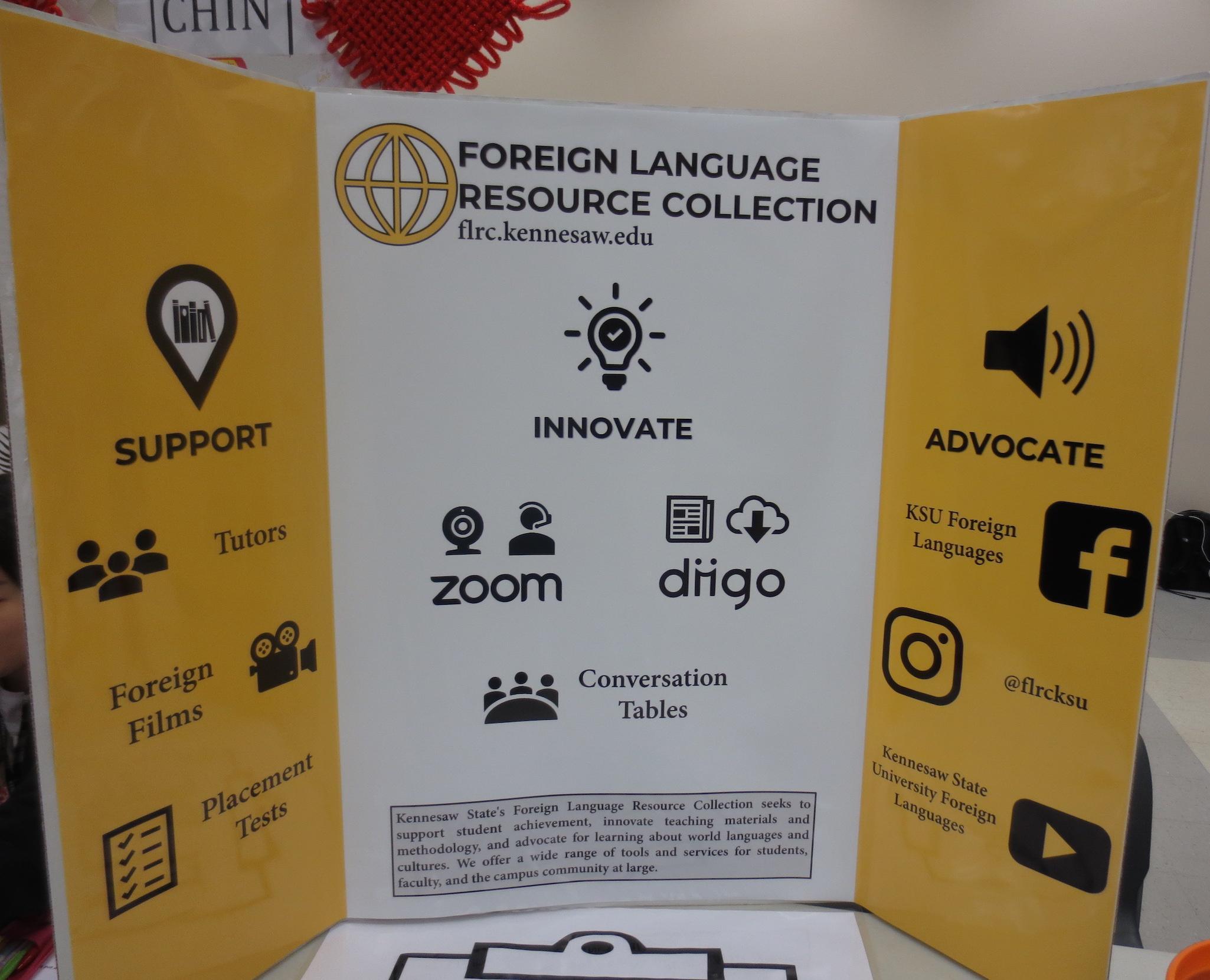 / foreign language resource collection signage on display