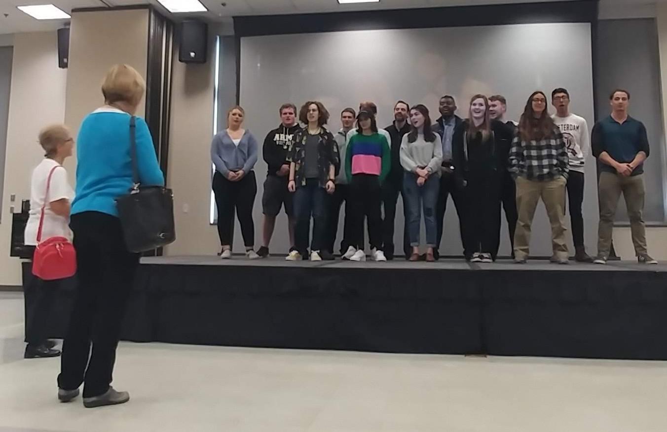  / Students on stage speaking foreign languages