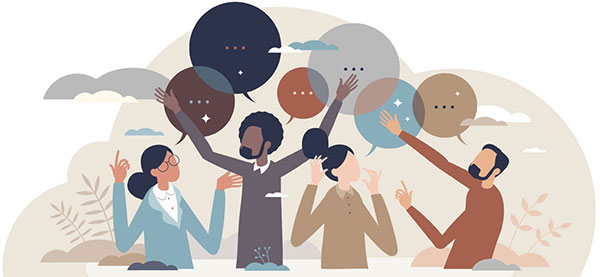 cartoon of group of people talking
