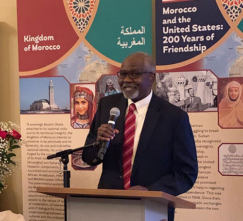 Dr. Akanmu Adebayo giving speech about his Distinguished International Achievement Award for 2019