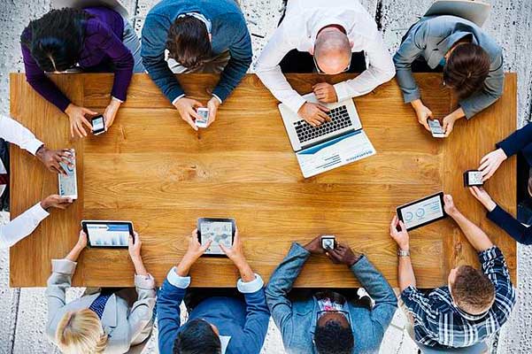people at group meeting communicating