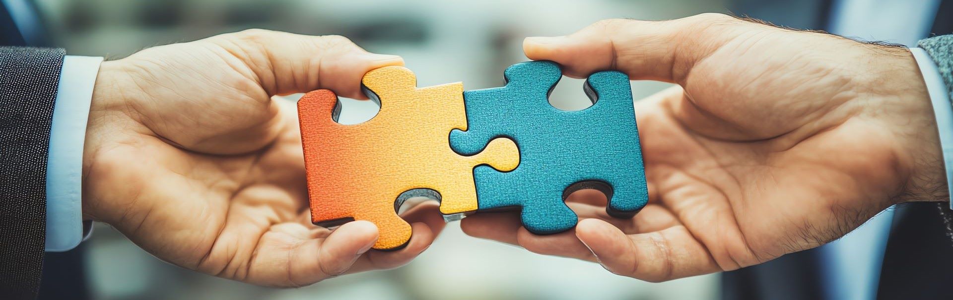 Hands holding two puzzle pieces together