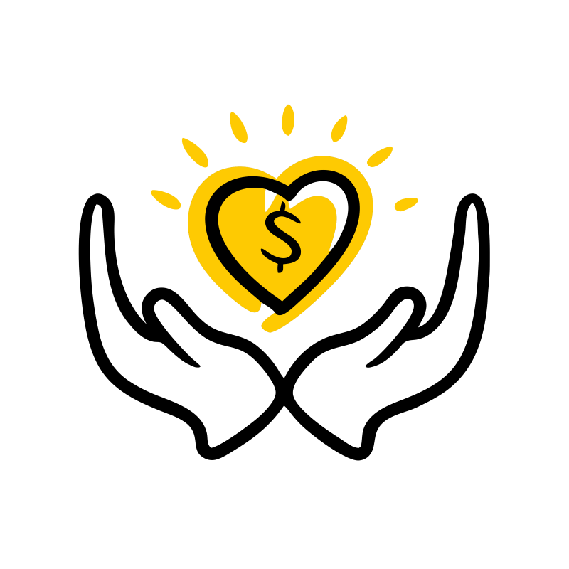 Two hands holding a heart with a dollar sign on it