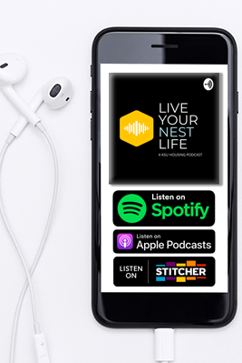 phone with spotify and says living your nest life