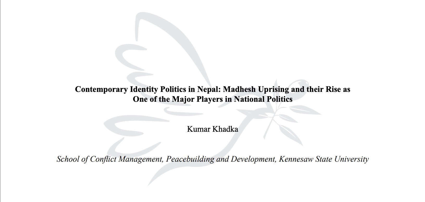 Kumar Khadka, PhD Candidate in International Conflict Management