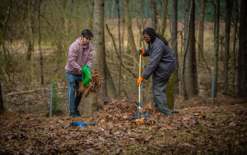 Two faculty members and three dedicated students from Kennesaw State University’s (KSU) Norman J. Radow College of Humanities and Social Sciences volunteered their time on February 10th to participate in a cleanup effort at the historic Mt. Sinai Cemetery located on Dobbins Air Reserve Base.
