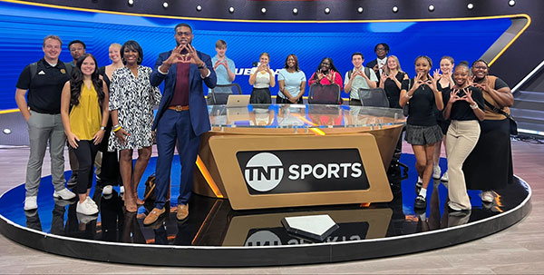 KSU Students at Warner Brothers Discovery Sports desk. Photo by Ami Traore