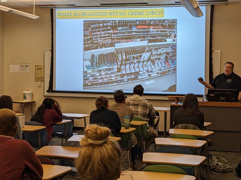 Mr. Chad McManus, Loss Prevention leader for T-Mobile, gives a lecture at KSU