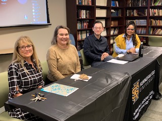 Faculty members Dr. Gail Markle, Dr. Evelina Sterling, and Dr. Minhao Dai, along with Dr. Roslyn Satchel, moderator and lead researcher for RISE (Radow Institute for Social Equity)