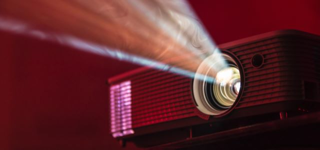 A projector emitting a bright red light