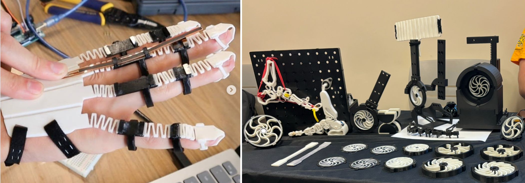 Student with machine on hand to learn human hand movement