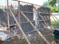 Rubble filled into wire baskets