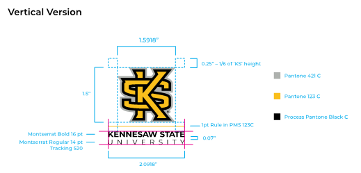 detail with demensions of the vertical logo
