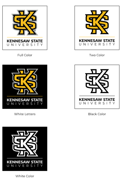 5 versions of the ksu vertical logo