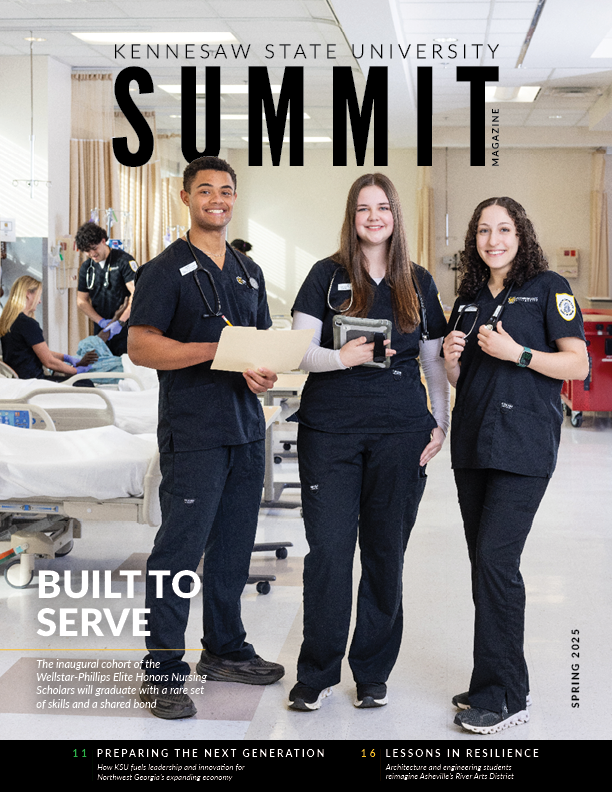 cover of summit magaizne with group of people in nursing uniforms elite honors nursing scholars