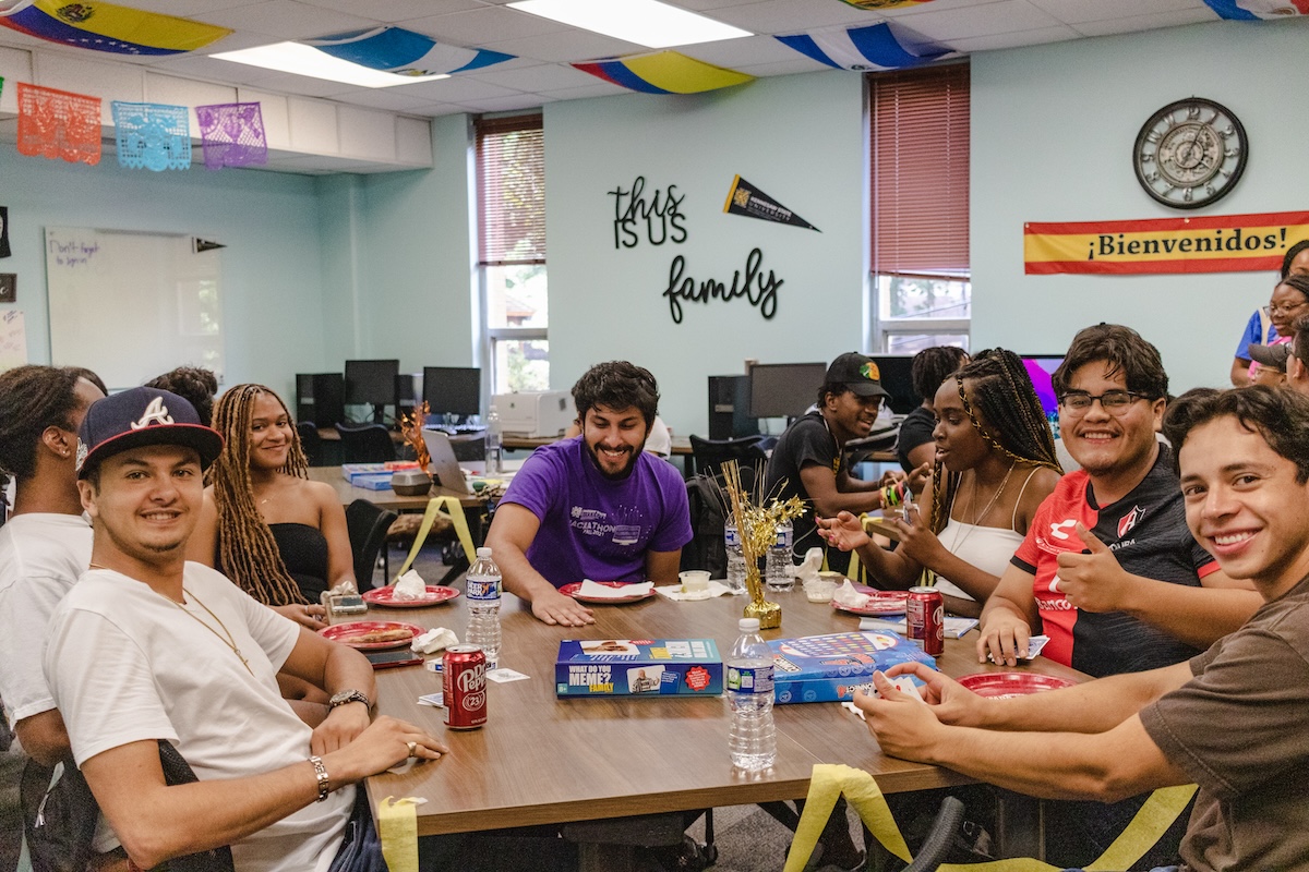 students sitting around a table
