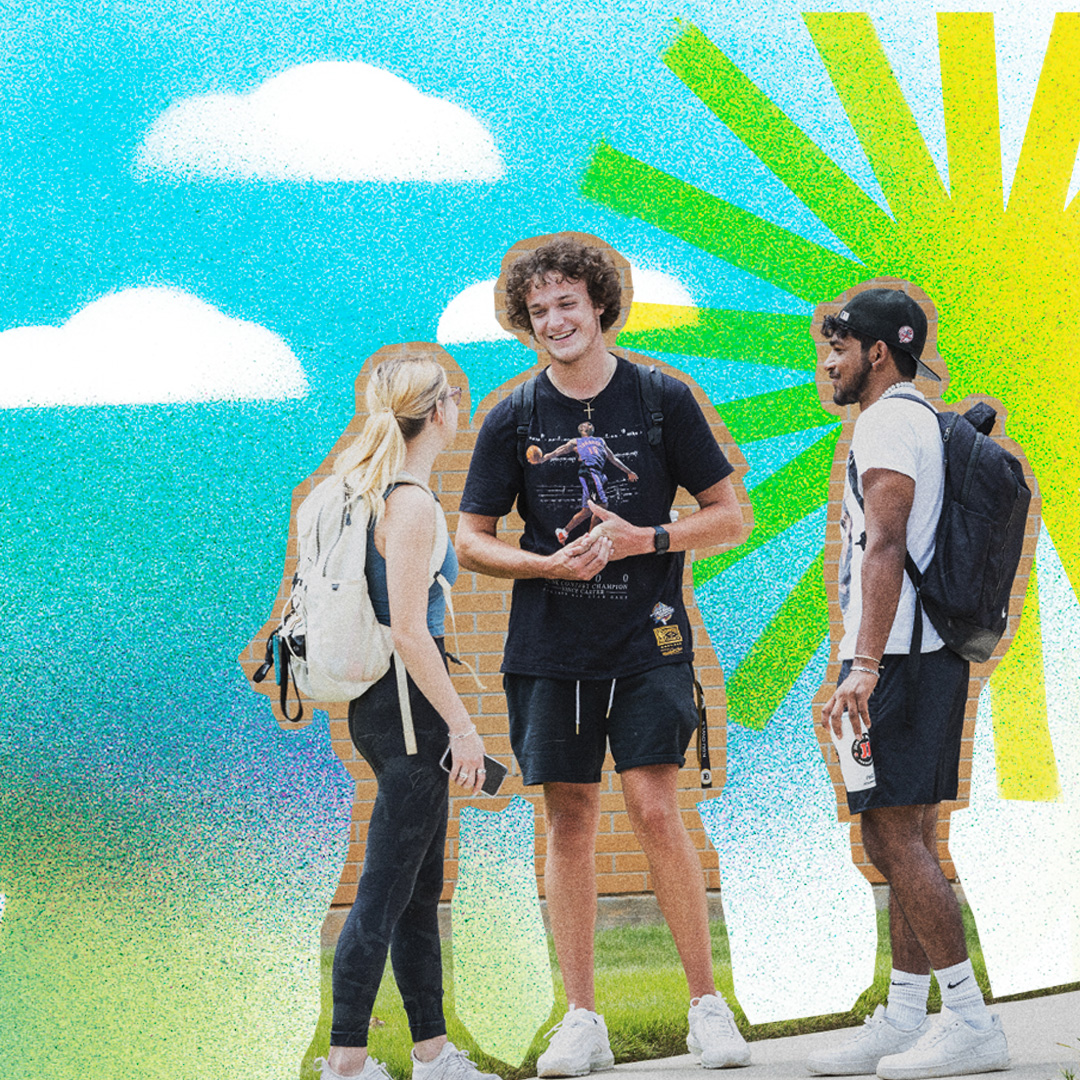 Students talking on campus at Summer @ KSU