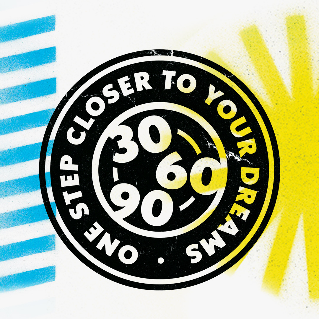 Seal graphic with one step closer written on the border and 30-60-90 in the center.