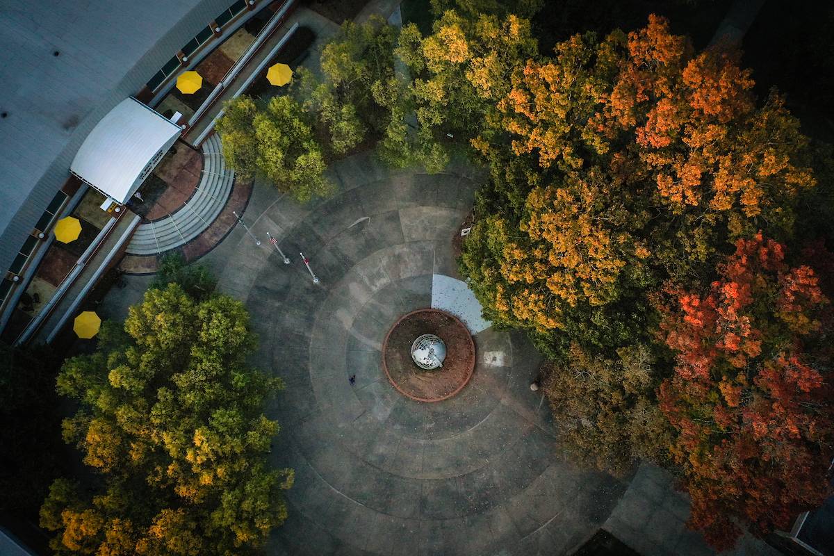the globe from above on the Marietta Campus