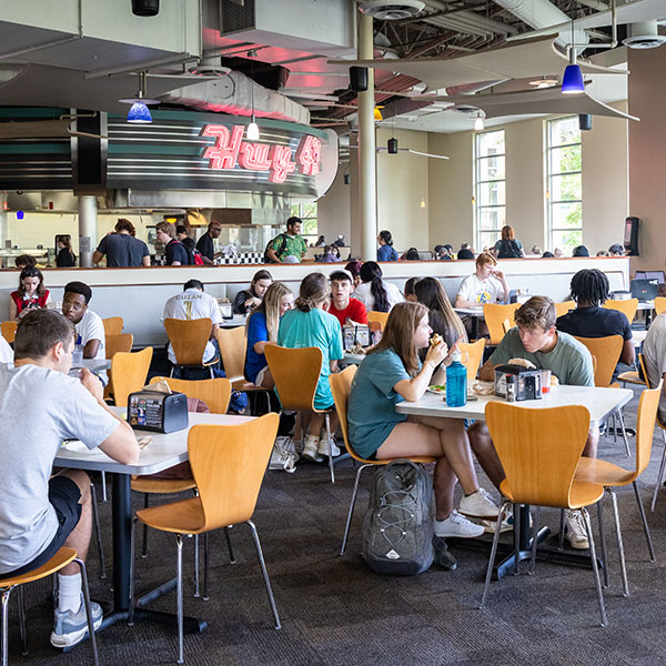 Students enjoying a meal at the dining hall
