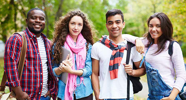 students outside on campus