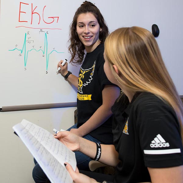 ksu students writing on the white board.