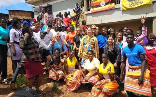 KSU students with locals in Uganda.