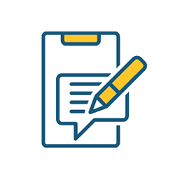 clipboard with pop up text box and pencil icon