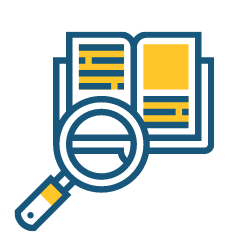 book with magnifiying glass icon