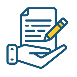 hand with paper and pencil icon