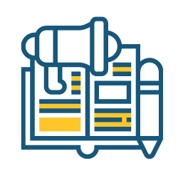 megaphone with open book and pencil