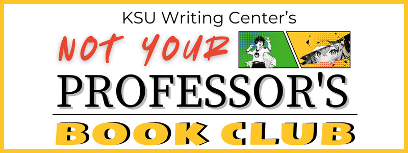 A logo for the writing centers club Not Your Professor's Book Club