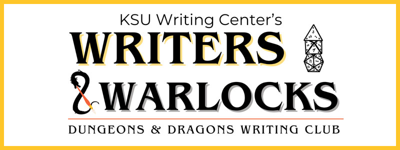 A logo for the writing centers club Writers & Warlocks! This D&D group.